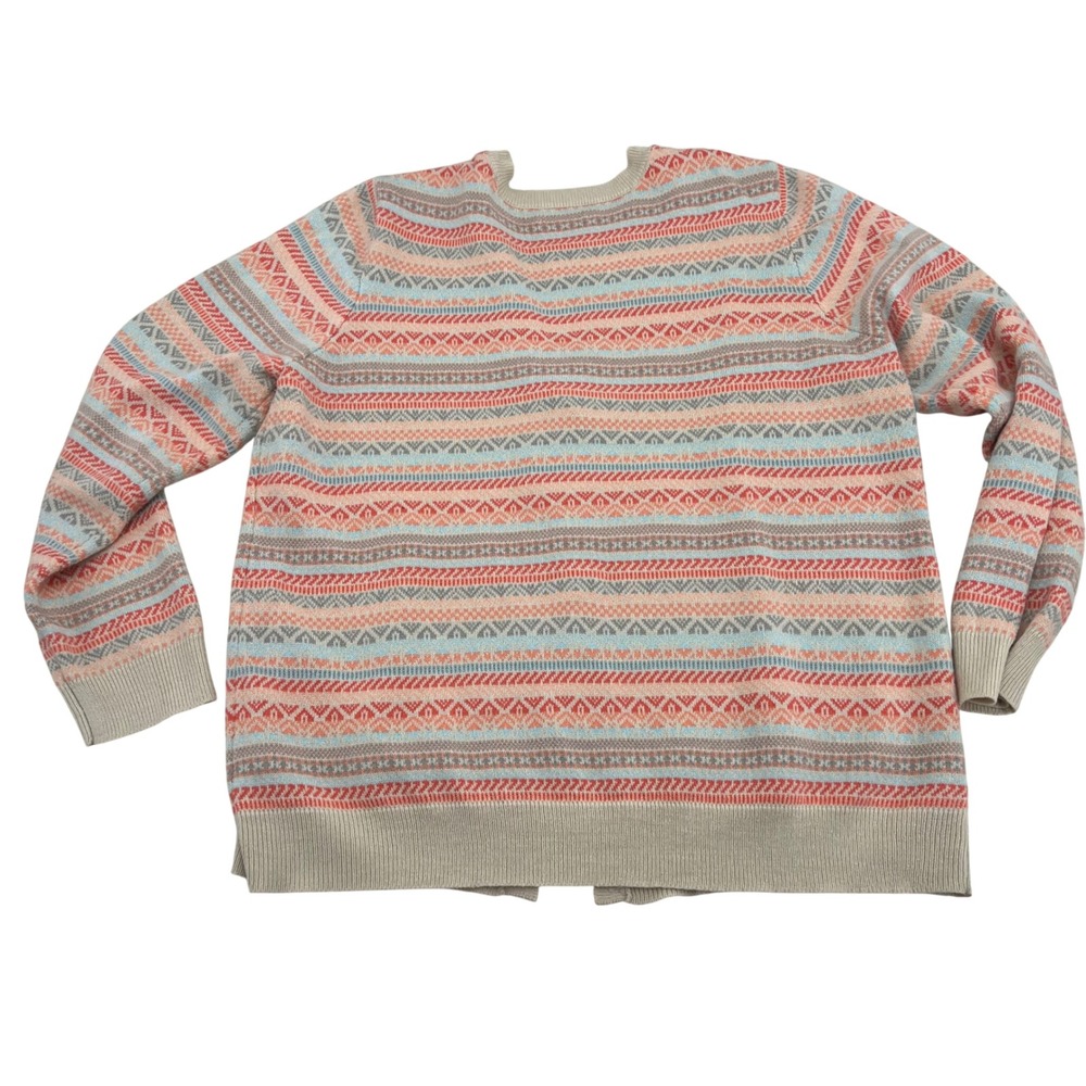 Croft & Barrow Womens Fair Isle Button Front Cardigan Sweater Coral Blue Large - Picture 6 of 7